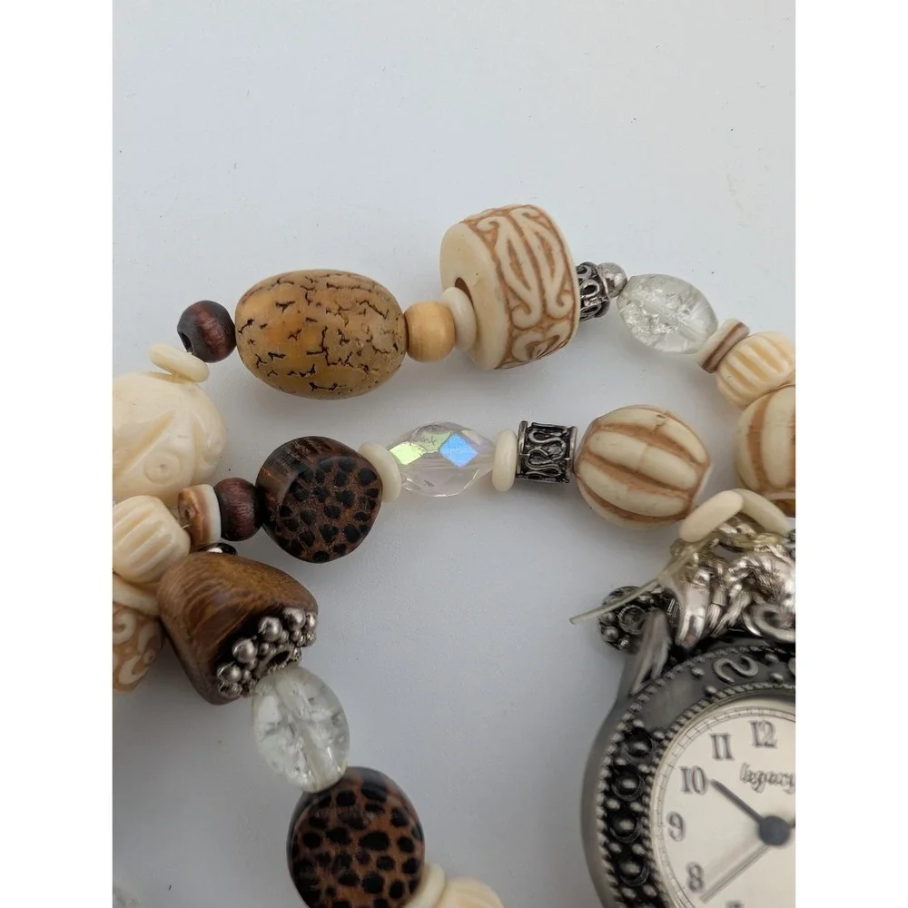Legacy Watch Women‎ 25mm Silver Case Boho Brown Beaded Band- New Battery